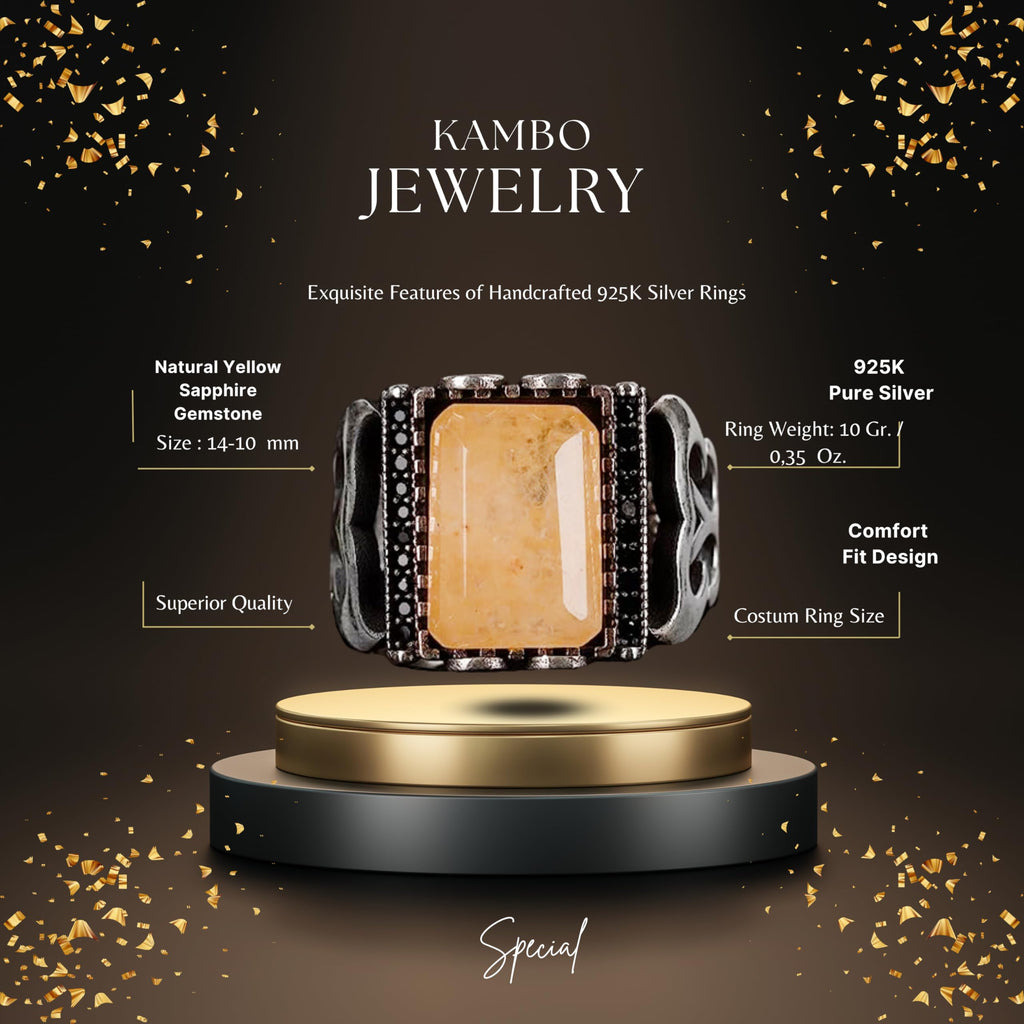 Natural Yellow Sapphire Stone Men's Ring — 2