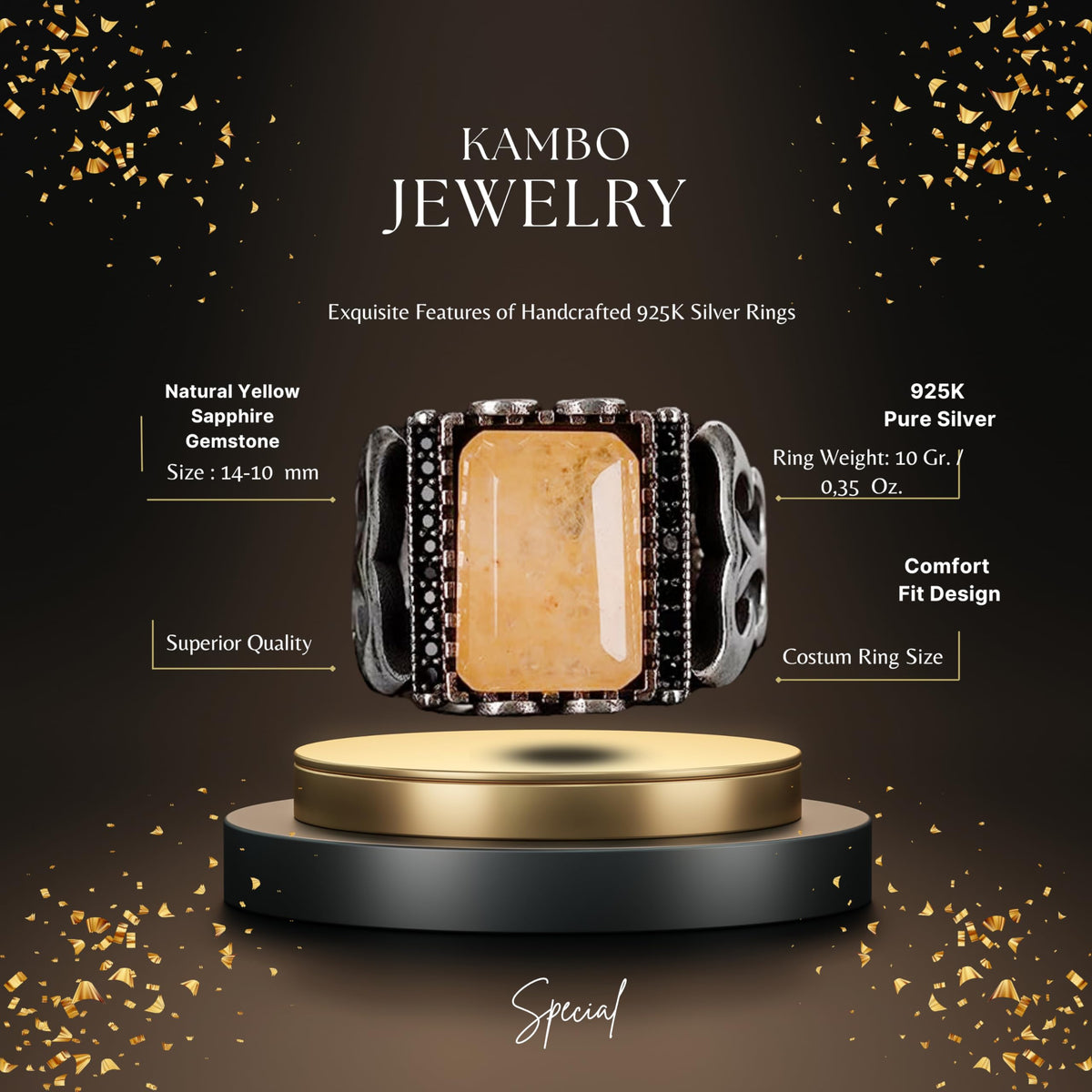 Natural Yellow Sapphire Stone Men's Ring — 2