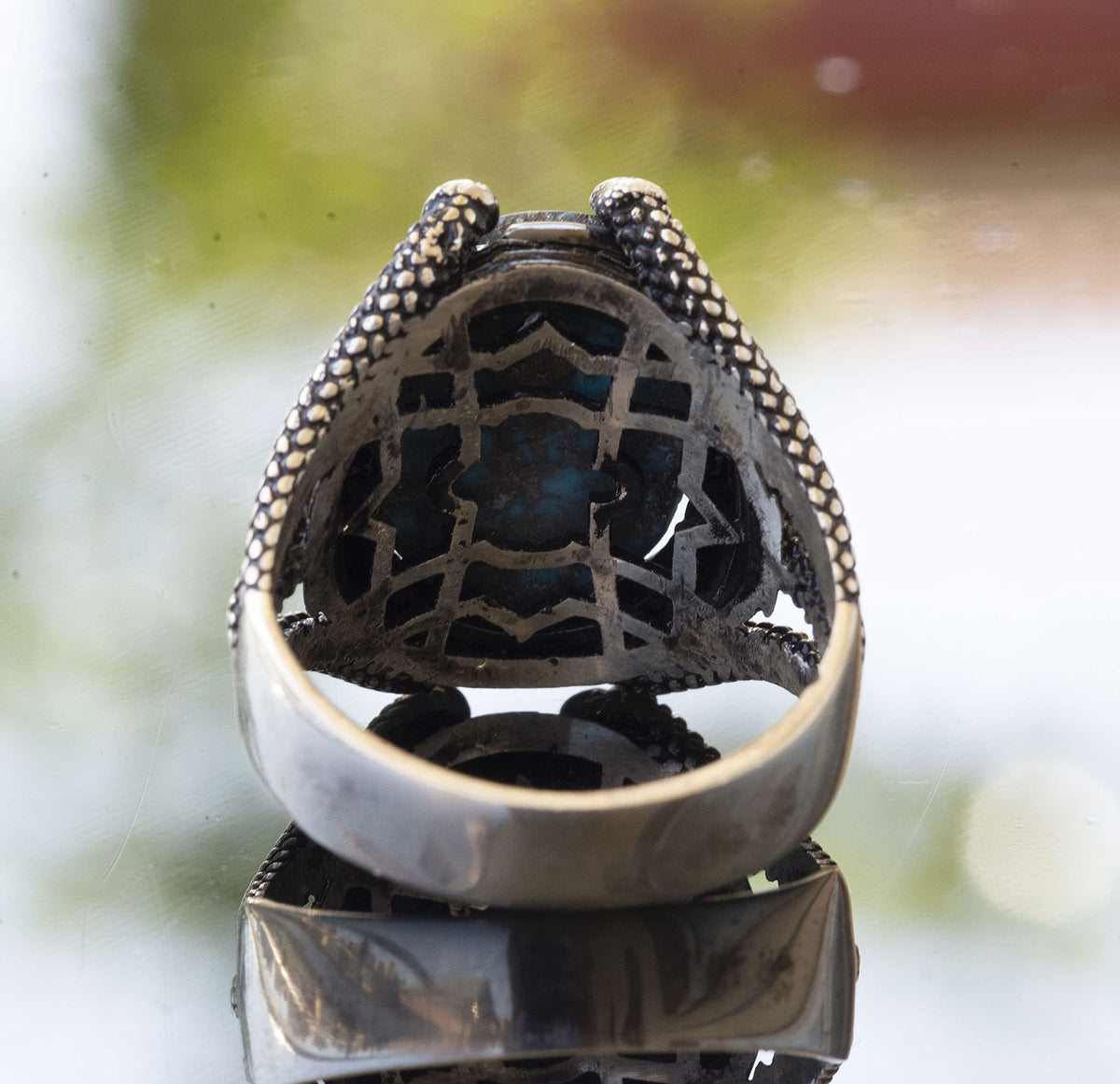 Natural Arizona Turquoise Stone Claw Ring - Silver Men's Ring — 9