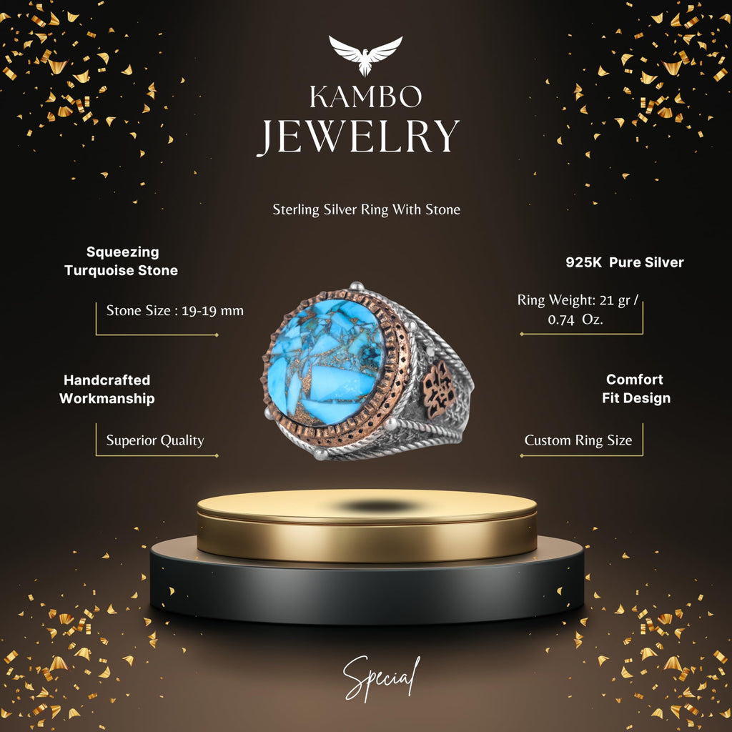 Silver Men's Ring with Natural Turquoise Stone — 2