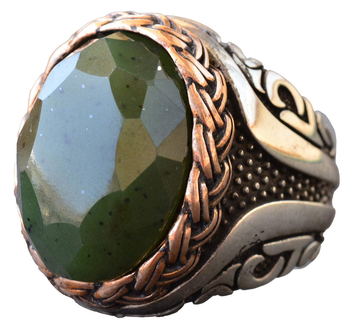Natural Jade Stone Ring, 925 Sterling Silver Ring