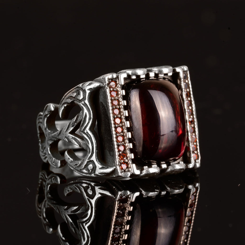 Natural Garnet Stone Ring, Handmade Minimalist Jewelry, 925 Sterling Silver Men's Ring — 4