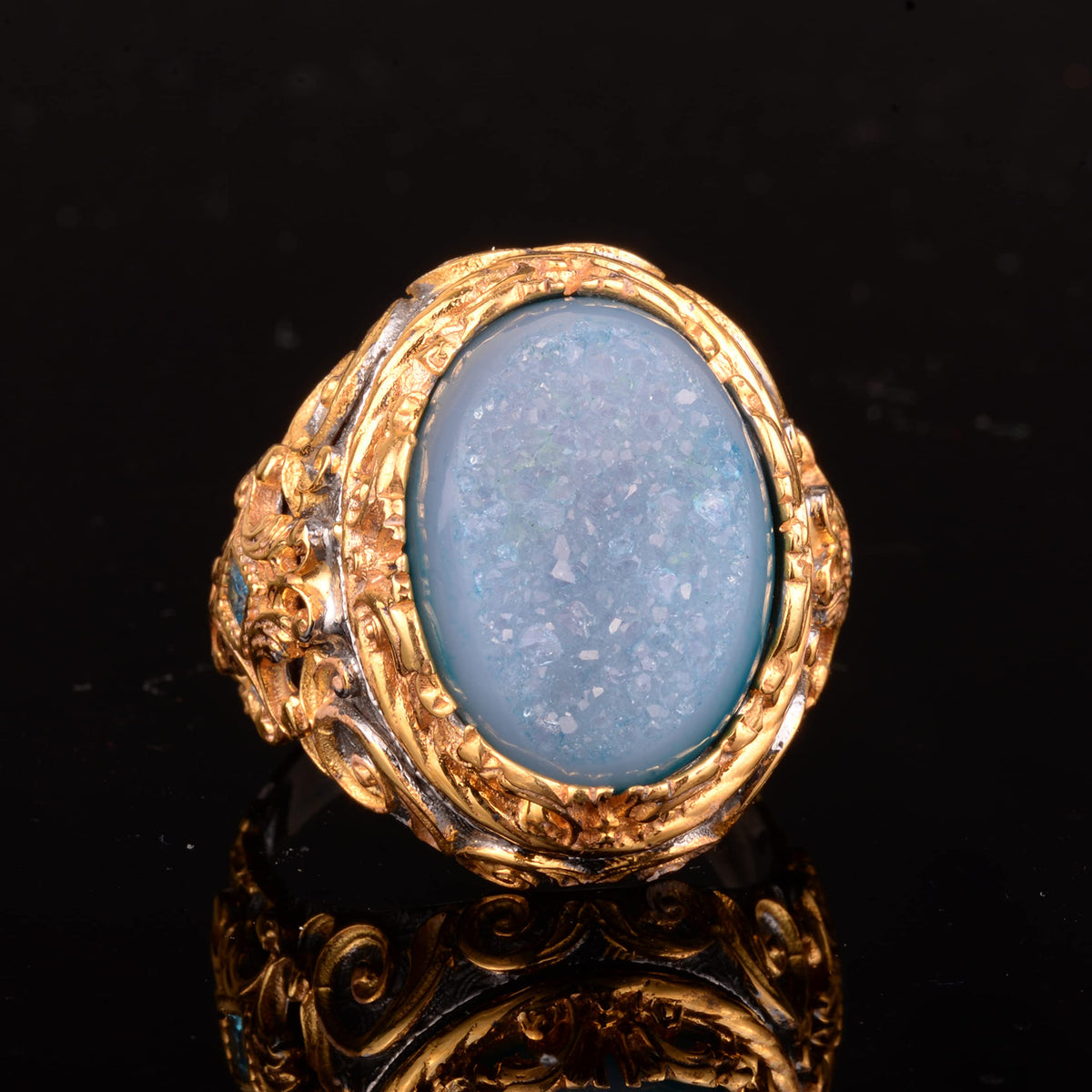 Men's Silver Ring: Crystal Druzy Quartz Stone — 5