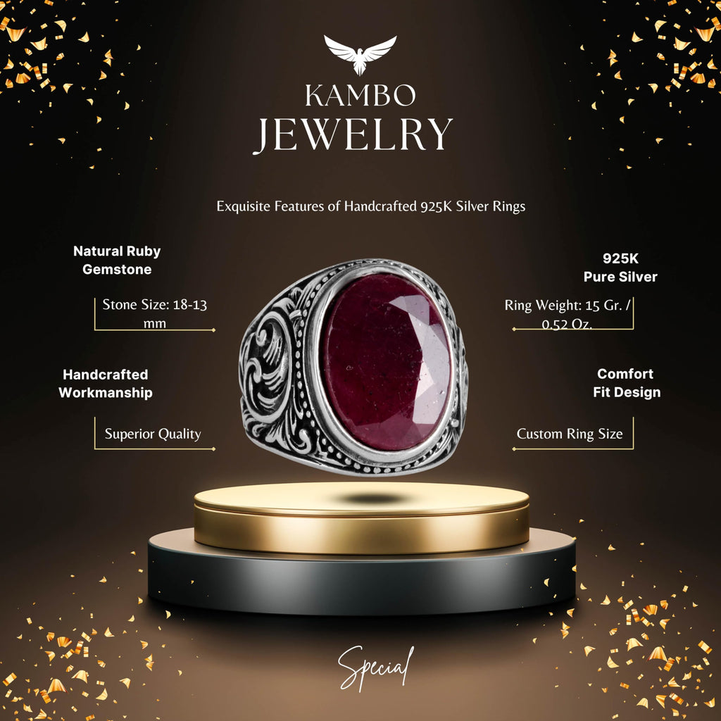 Natural Ruby Stone Ring - 925 Sterling Silver — 2