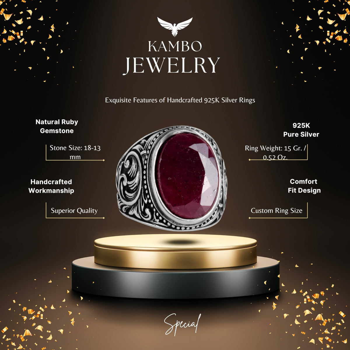 Natural Ruby Stone Ring - 925 Sterling Silver — 2