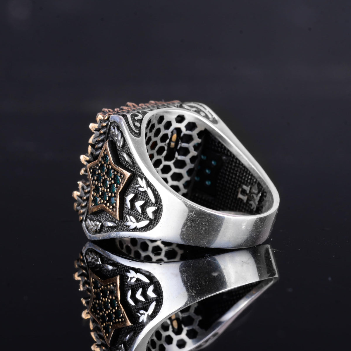 KAMBO Natural Stone Men's Ring – 925 Sterling Silver Star Motif Square Cut Ring (Turquoise) — 7