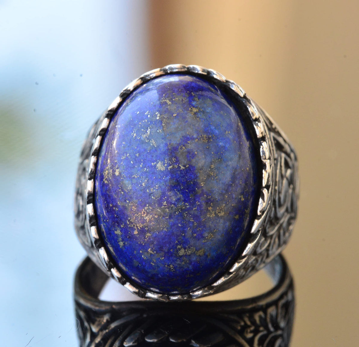 Lapis Lazuli Stone Handmade Silver Men's Ring — 2