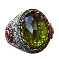 Handmade Silver Men's Ring | Green Artificial Peridot Stone | Renewal and Goodness Design