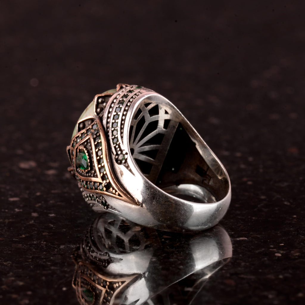 Natural Arizona Turquoise Stone Ring - 925 Sterling Silver Men's Ring (Model-4) — 6