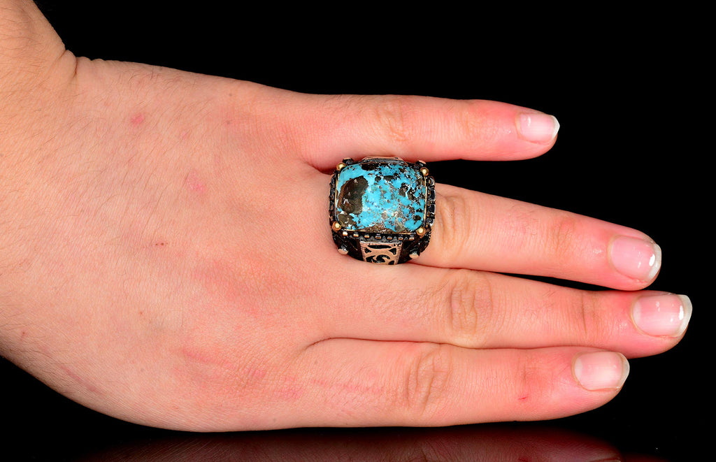 Silver Ring - Slim Design with Natural Turquoise Stone — 5