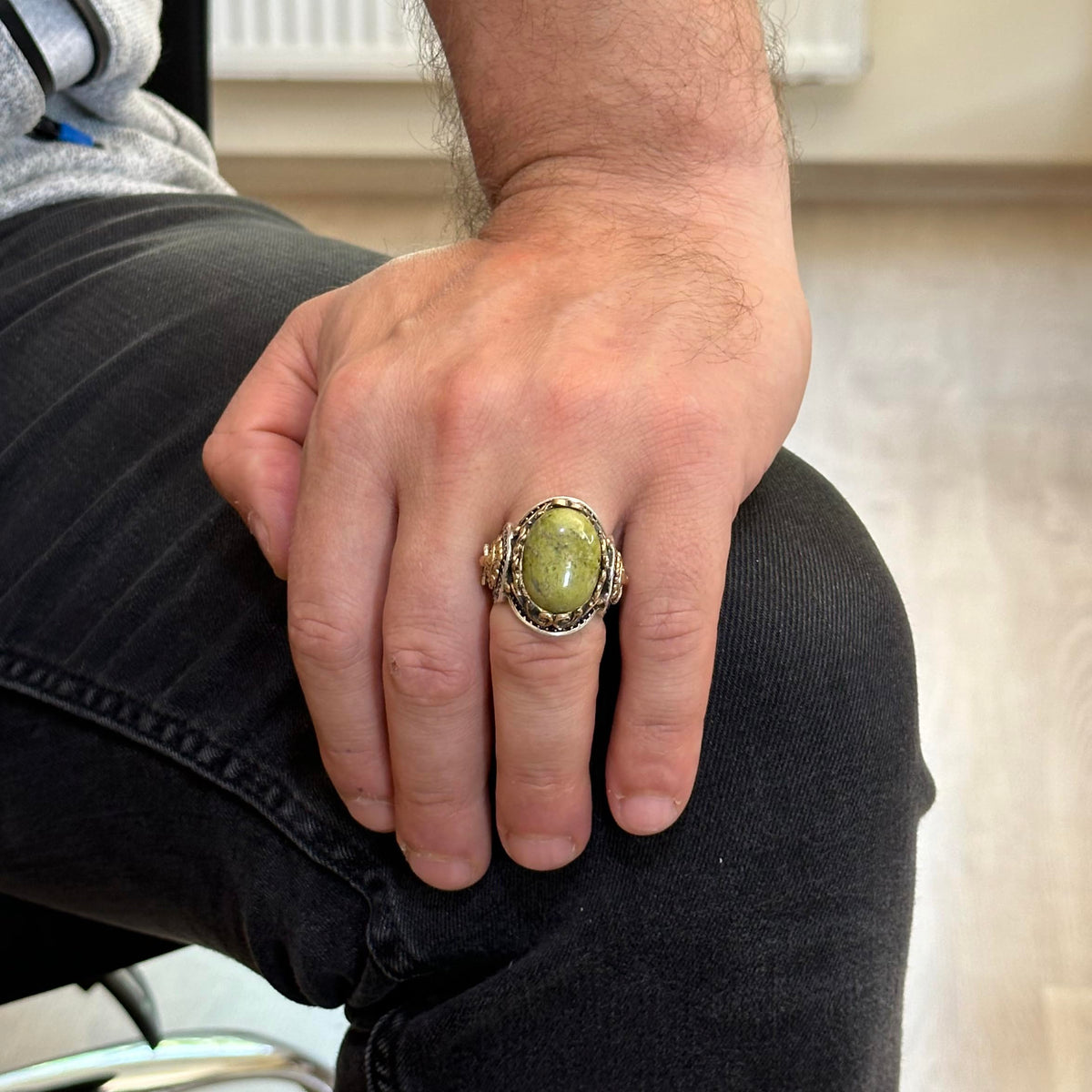 Natural Unakite Stone Ring - 925 Sterling Silver Men's Ring — 3