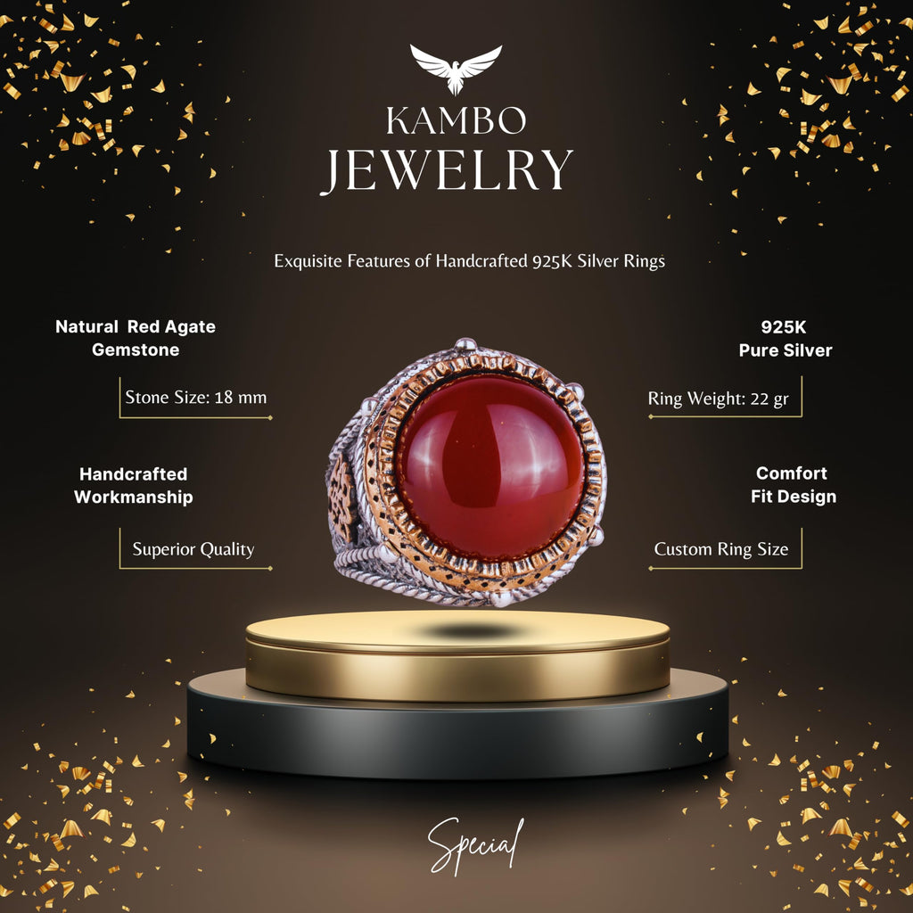 Natural Stone Handmade Ring - 925 Sterling Silver Ring (Red Agate) — 2