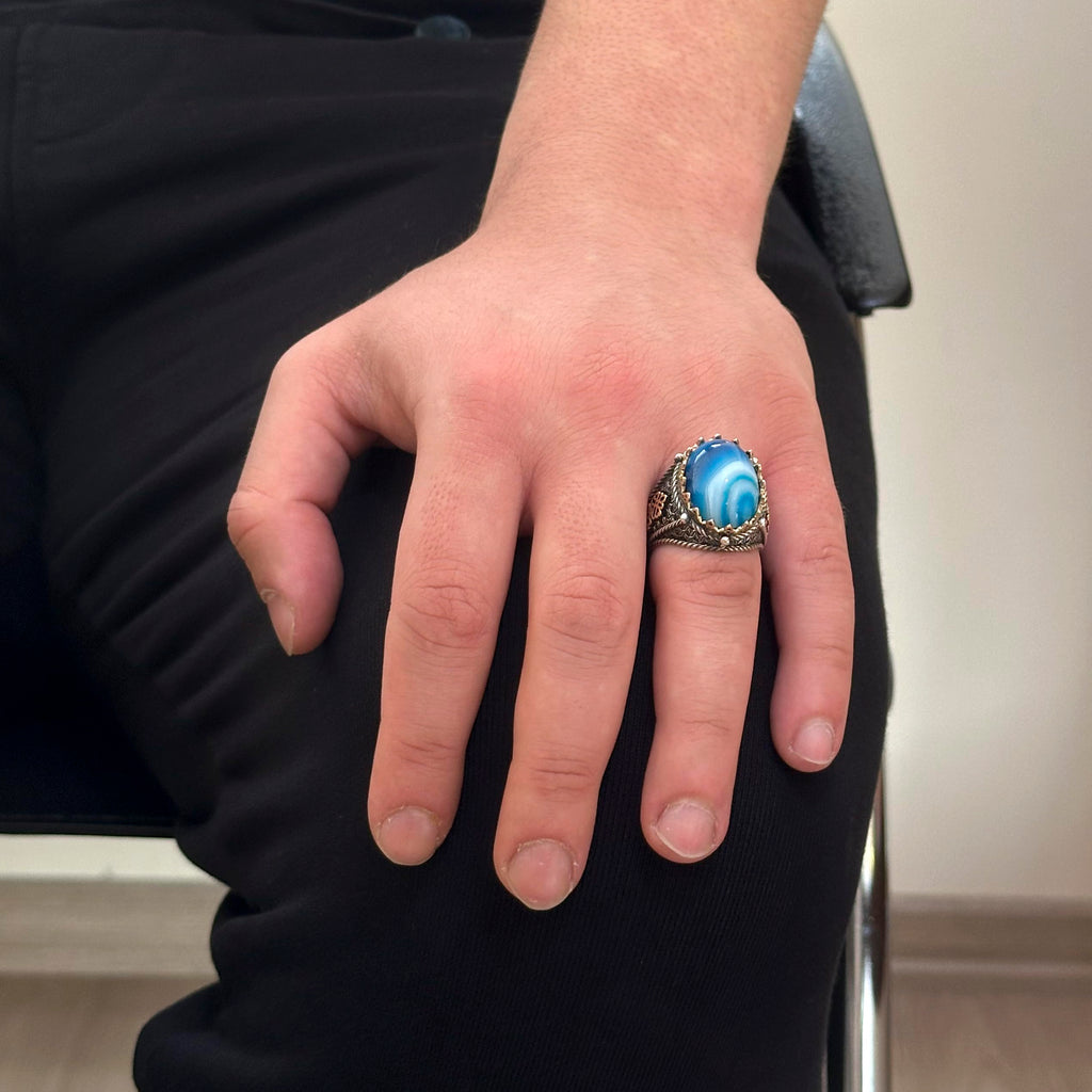 Natural Blue Agate Stone Ring — 3