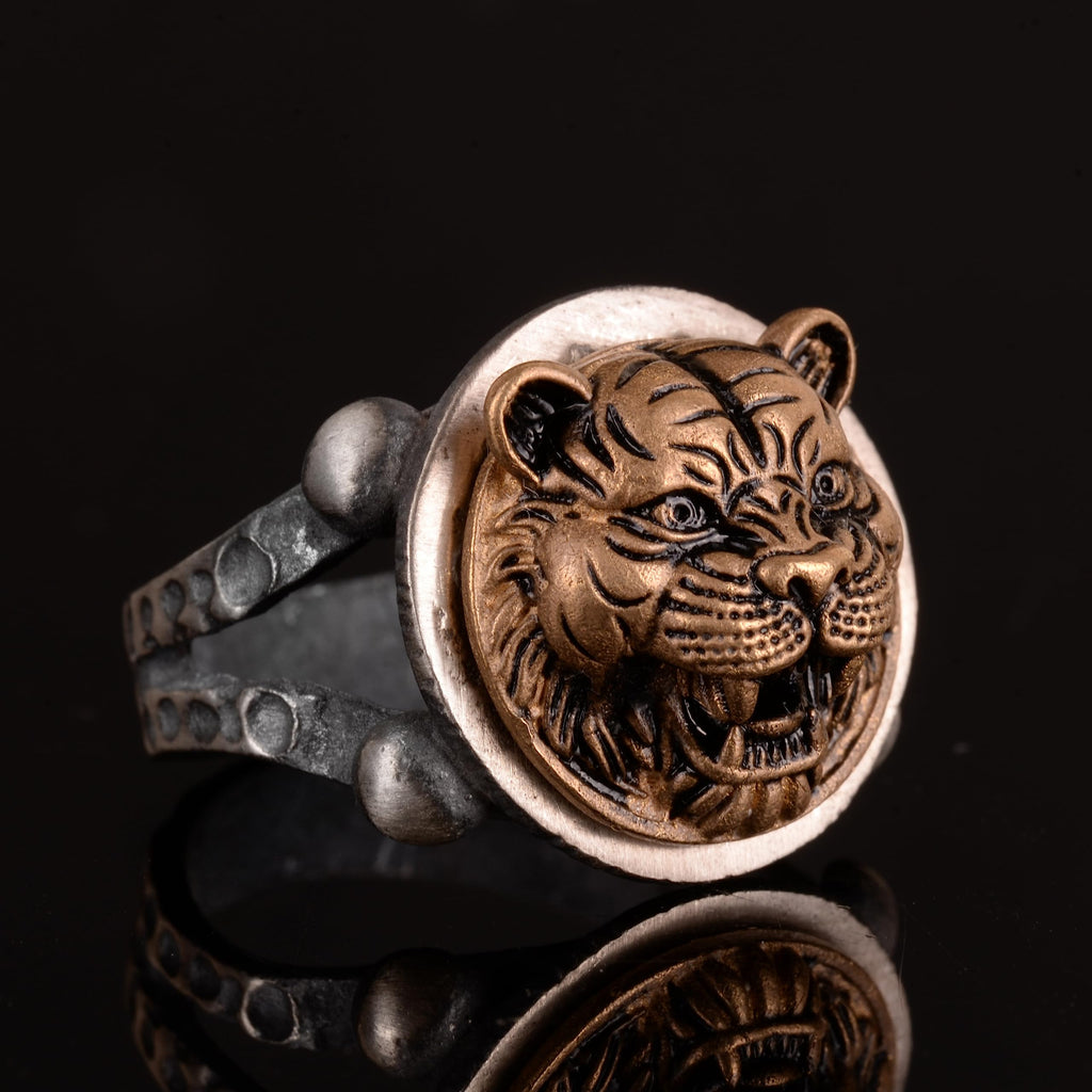 KAMBO Handmade 925 Sterling Silver Tiger Ring for Men, Gothic Vintage Statement Jewelry, Bold Fierce Design, Daily Wear 