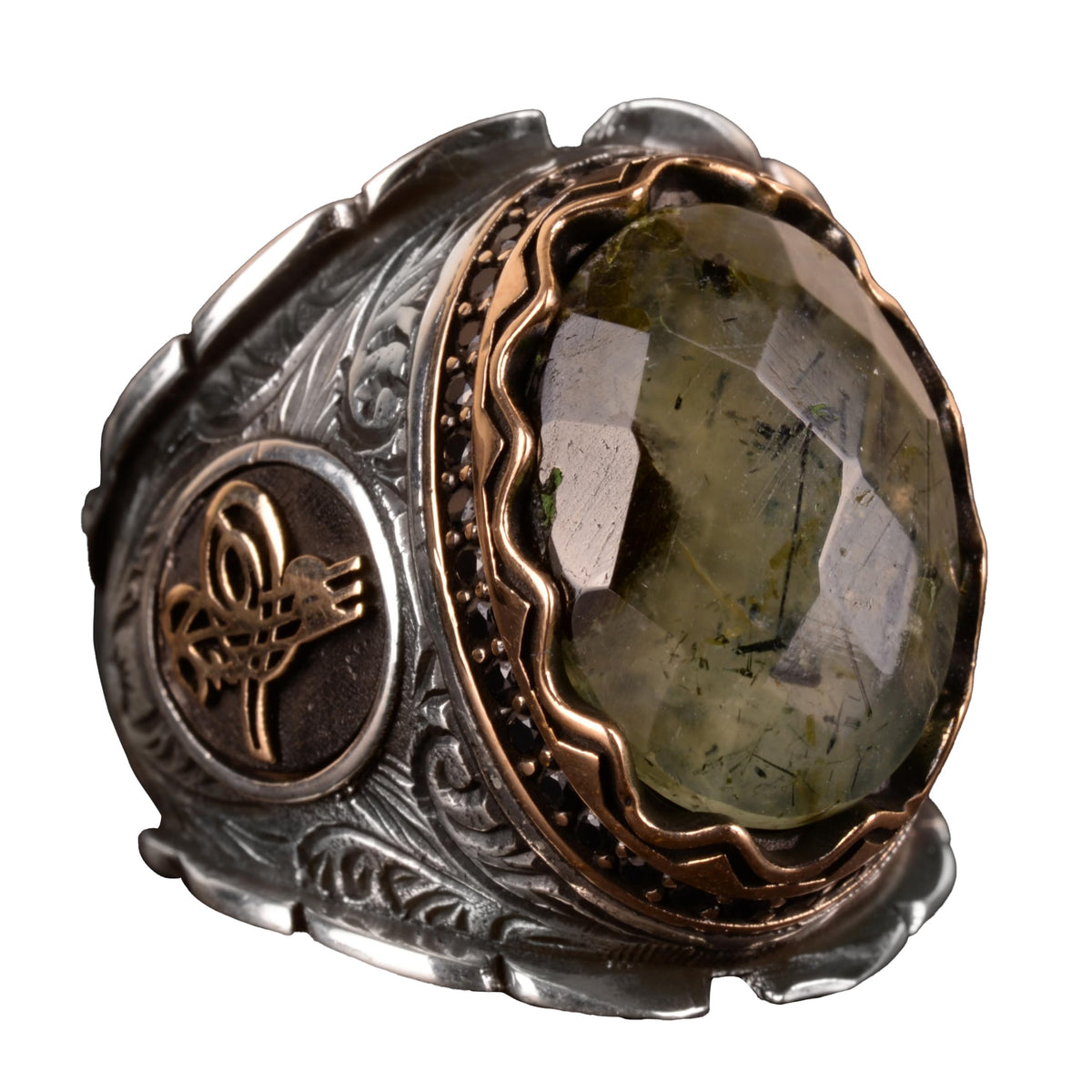 Natural Jade Prehnite Stone Ring, 925 Sterling Silver, Handmade Ottoman Ring