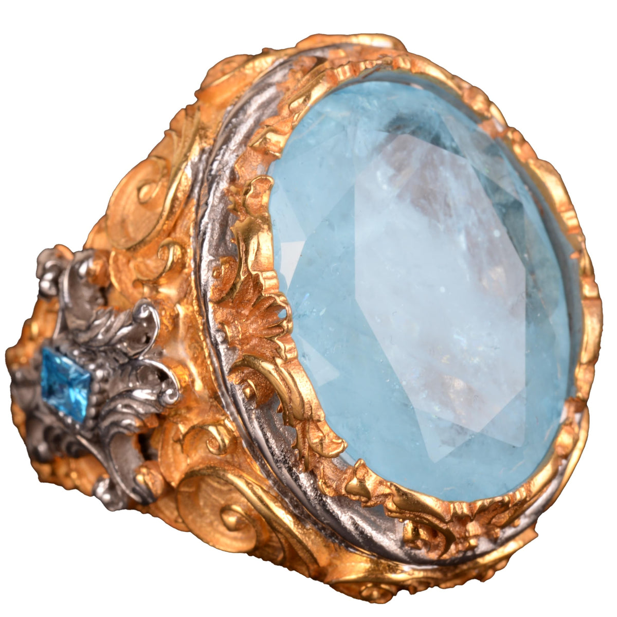 925 Sterling Silver Ring, Artificial Paraiba Stone Men's Silver Ring