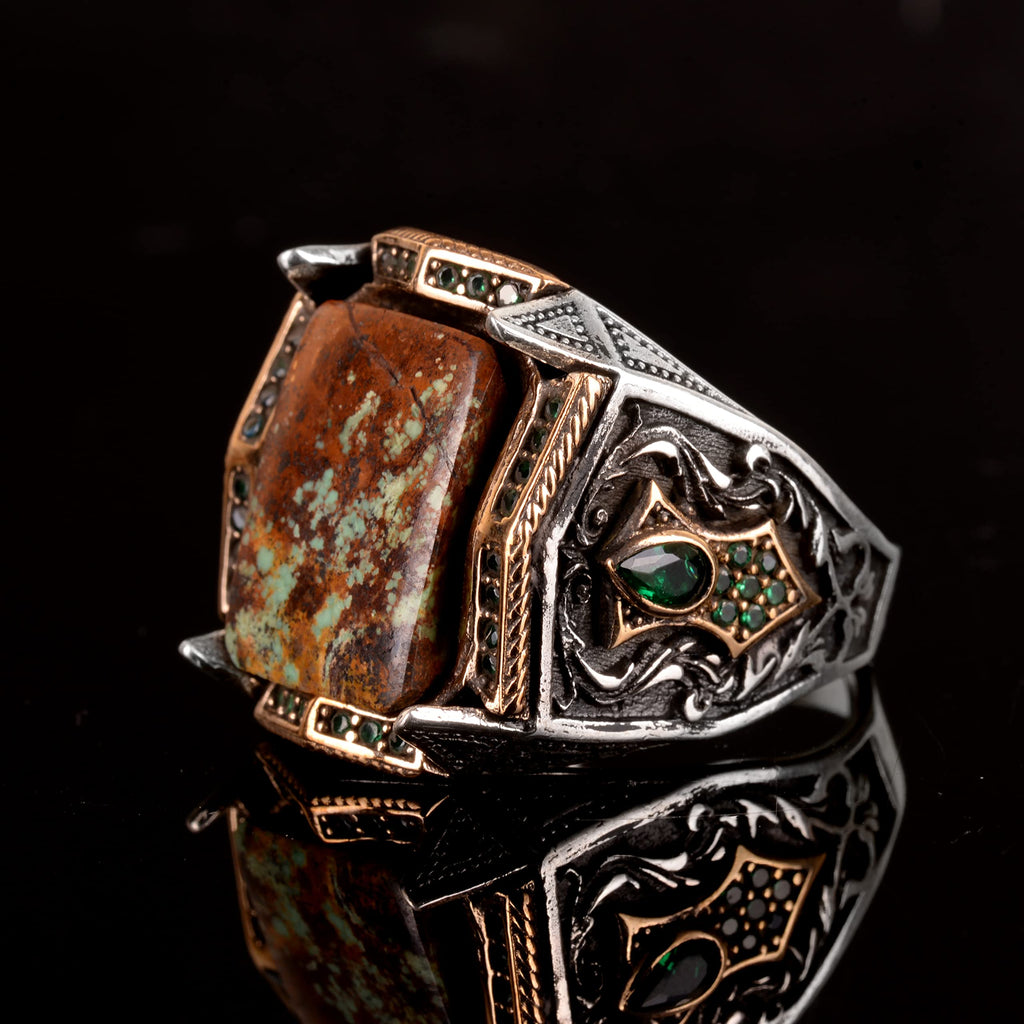 Natural Arizona Turquoise Stone Ring - 925 Sterling Silver (Model-10) — 4