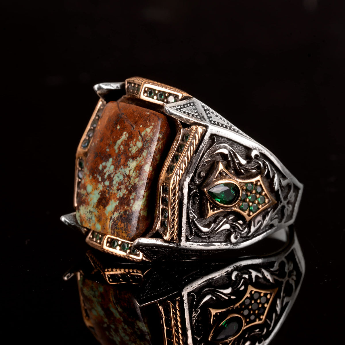 Natural Arizona Turquoise Stone Ring - 925 Sterling Silver (Model-10) — 4