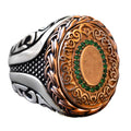 Handmade Silver Men's Ring | Copper and Green Stone Inlay | Bold and Stylish Design