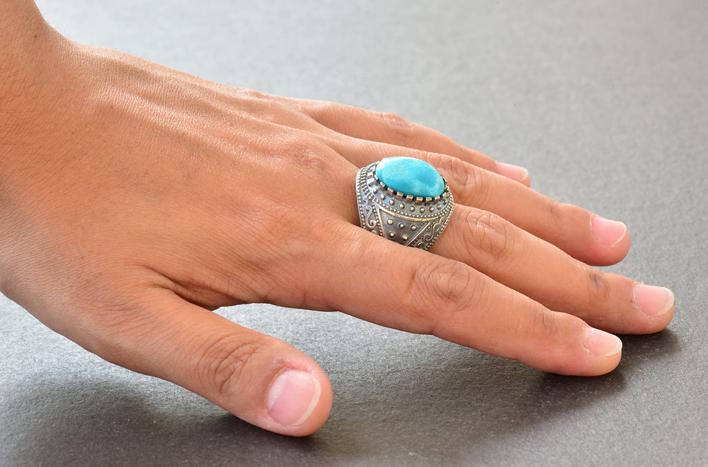 KAMBO Natural Arizona Turquoise Gemstone Ring, Byzantine Ring, Silver Ring (Style-1) — 6