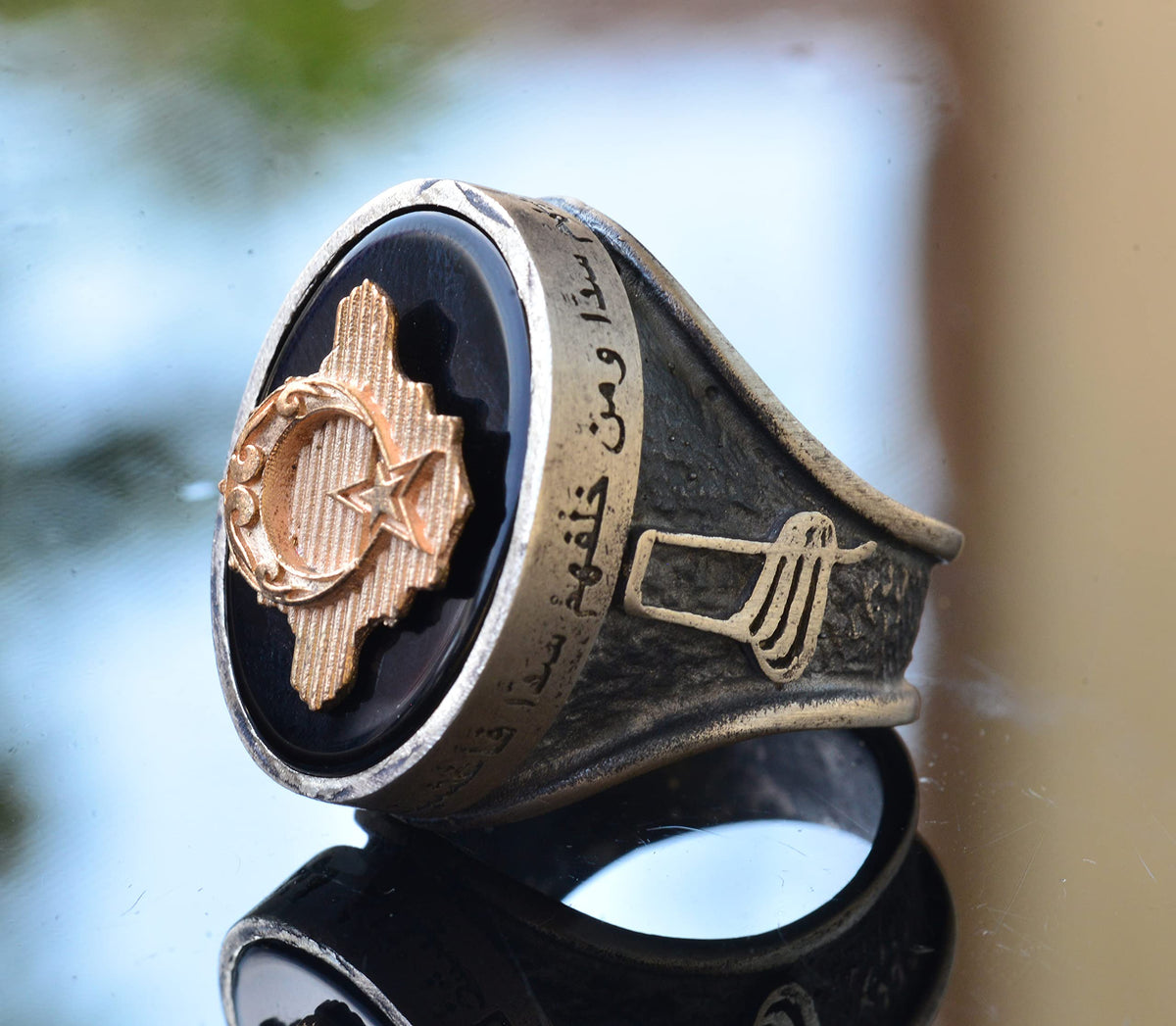 Star and Crescent Ring, Malcolm X Ring, Silver Islamic Men's Ring — 4