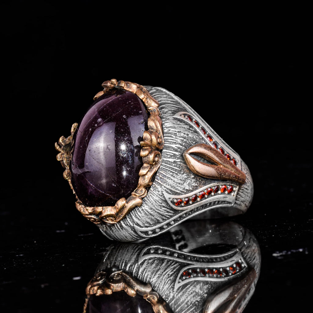 925 Sterling Silver Men's Ring Natural Star Garnet Stone - Handmade Expressive Jewelry — 5