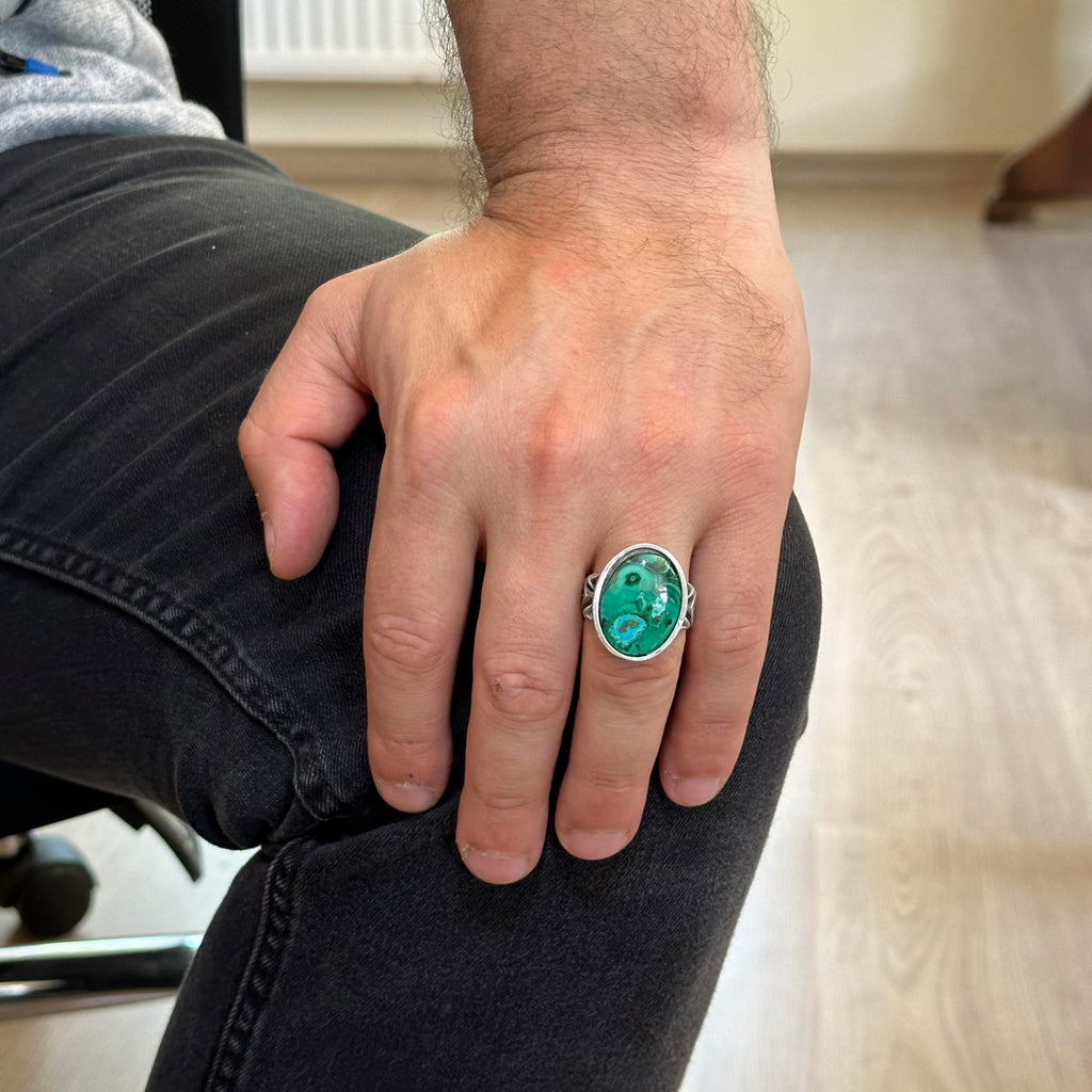 Real Natural Chrysocolla Stone Ring - Handcrafted 925 Sterling Silver - Symbol of Wisdom, Protection, and Spirituality — 3