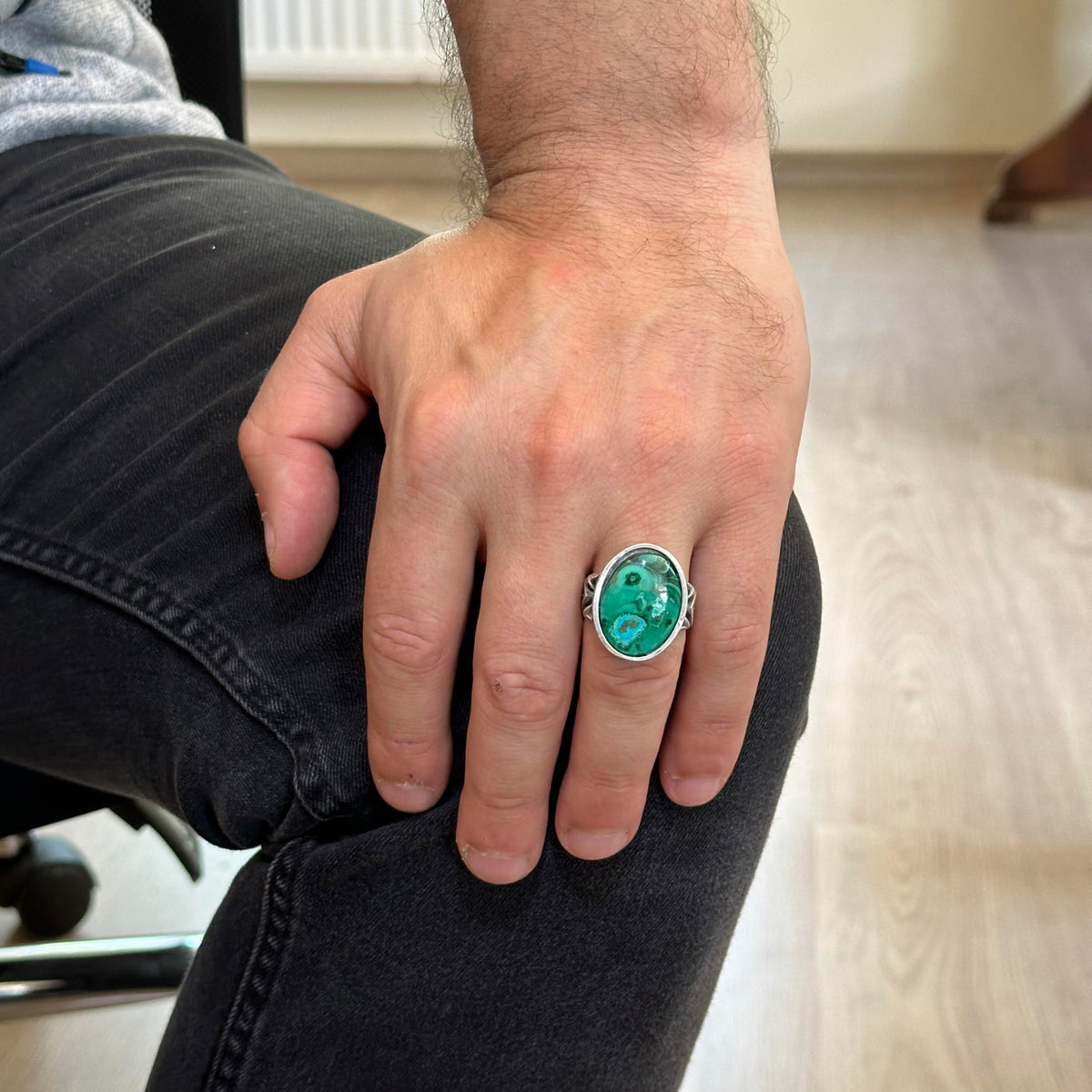 Real Natural Chrysocolla Stone Ring - Handcrafted 925 Sterling Silver - Symbol of Wisdom, Protection, and Spirituality — 3
