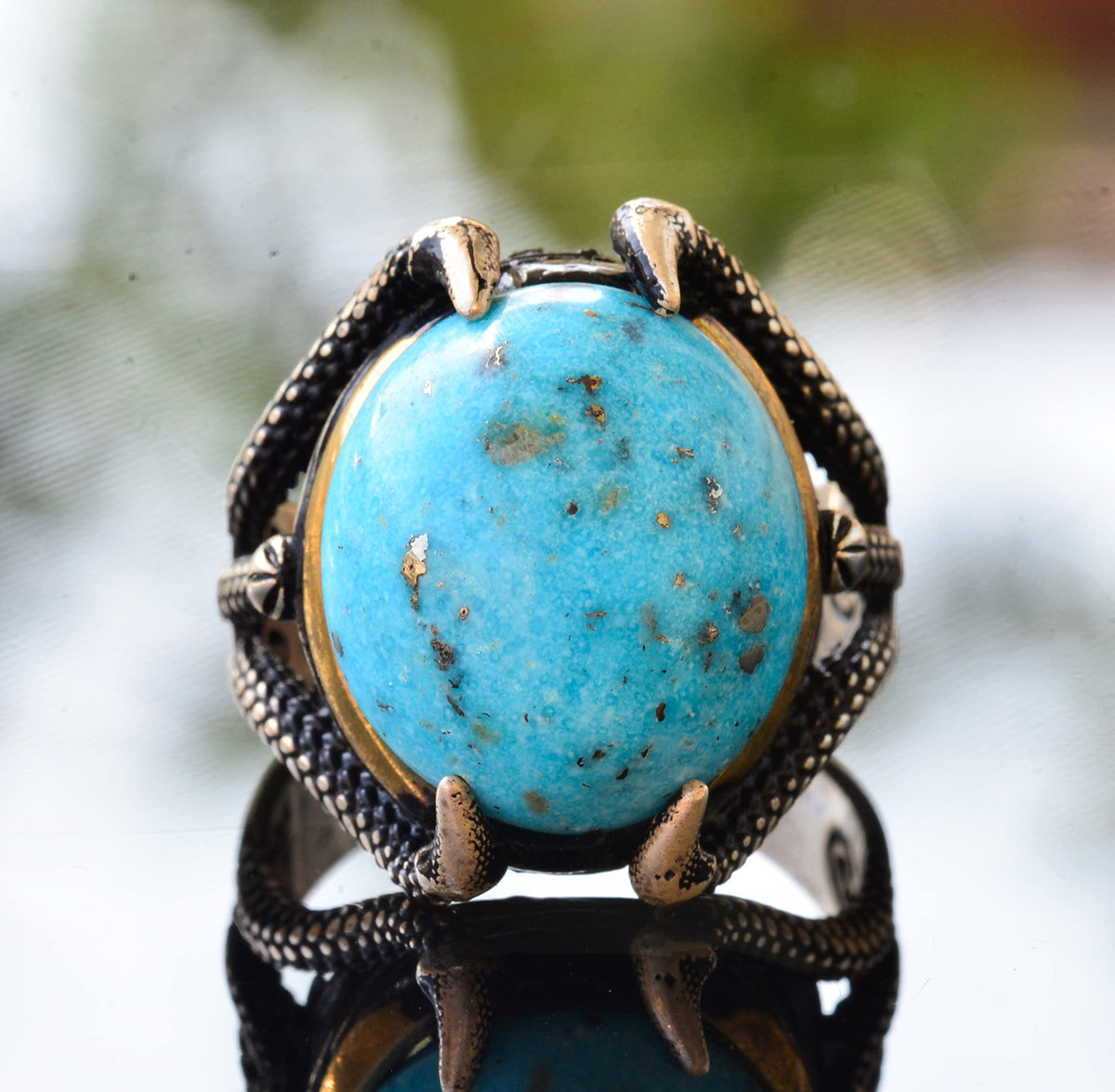 Silver Claw Ring with Real Arizona Turquoise Stone — 2