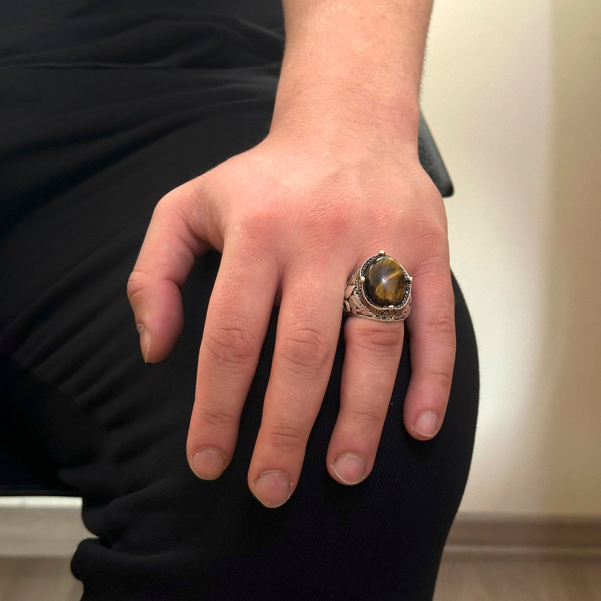 925 Sterling Silver Handmade Men's Ring - Available with Various Natural Stones (Tiger Eye) — 3