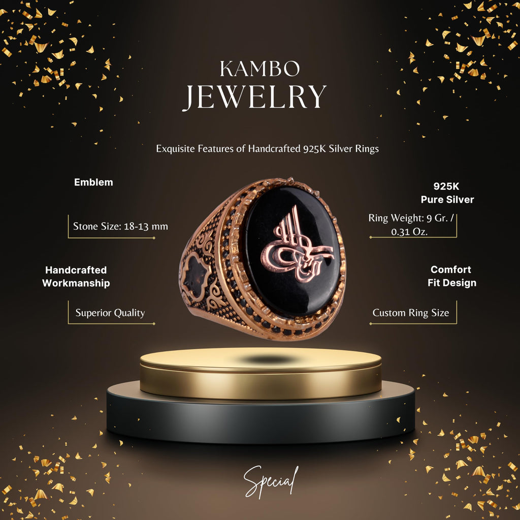 Kambo Men's Ottoman Tughra Ring - 925K Silver Gold Plated Men's Ring (Ottoman Tughra) — 2