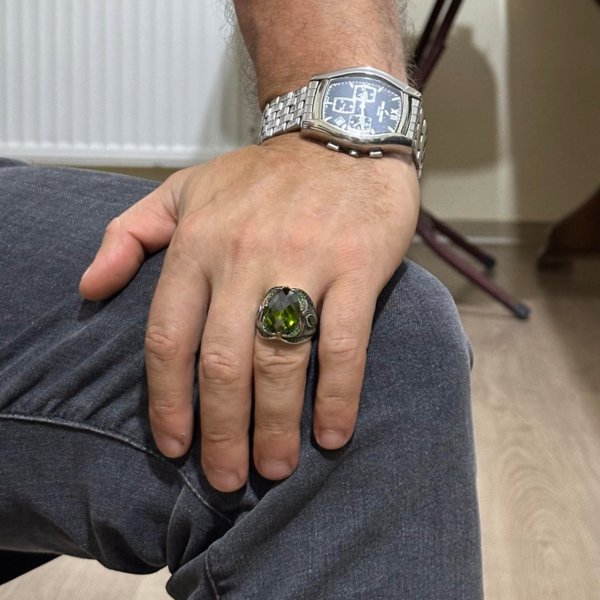 KAMBO Created Emerald Stone Ring - 925 Sterling Silver Ring - Handmade Stone Jewelry — 3