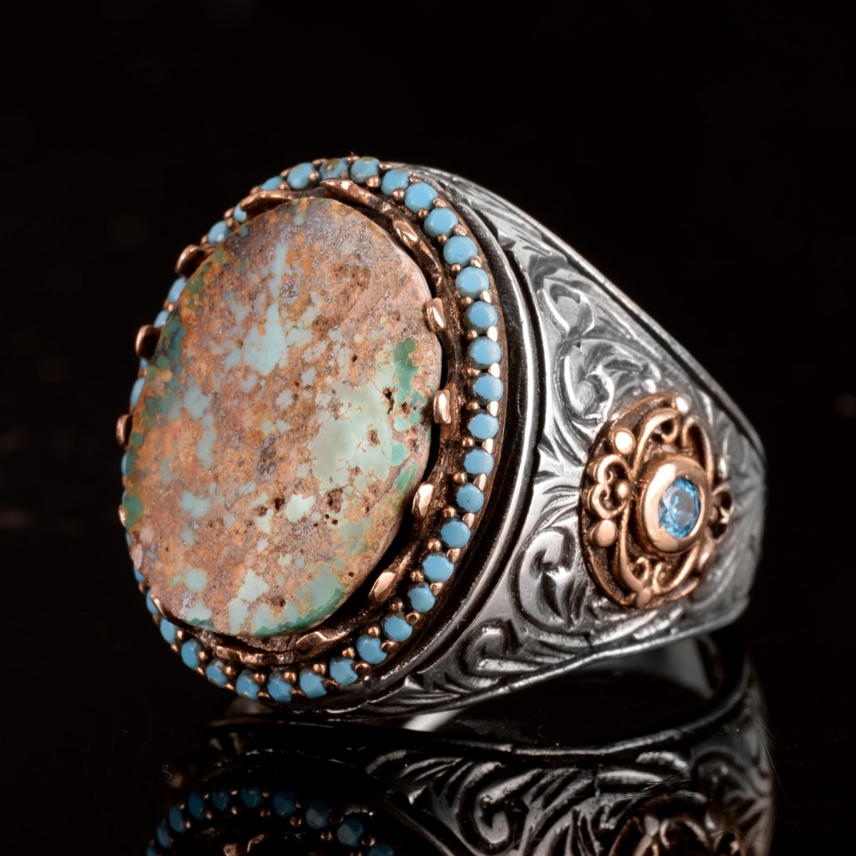 Handmade Natural Arizona Turquoise Stone Ring, 925 Sterling Silver (Model-2) — 5