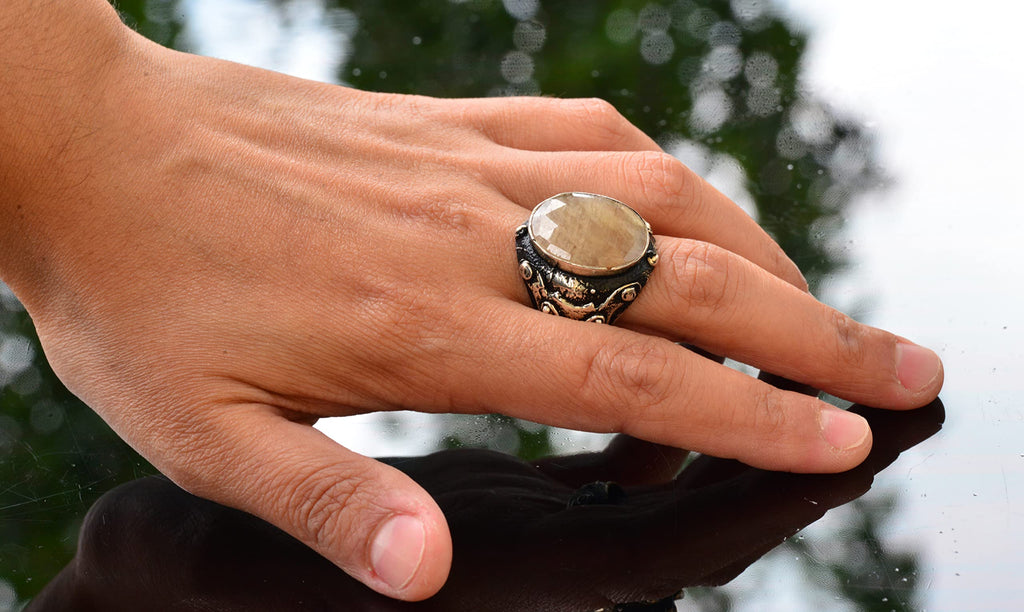 KAMBO Handmade 925 Sterling Silver Men's Yellow Sapphire Gemstone Ring, Vintage Statement Design, Solid Sterling Silver 
