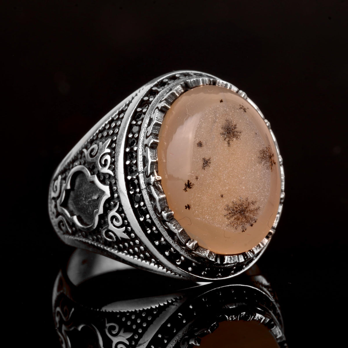 925 Sterling Silver Men's Ring, Natural Drusy Quartz Stone Ring — 6