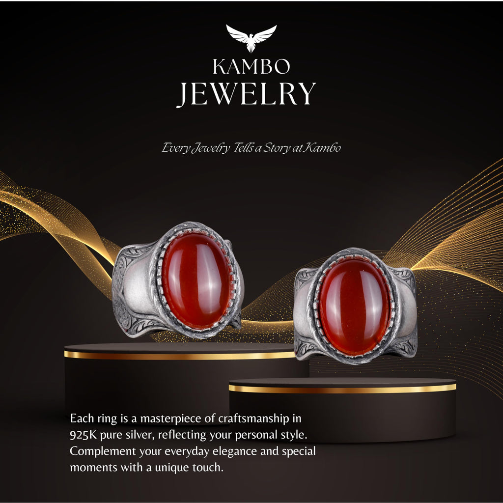 Natural Stone Ring, 925 Sterling Silver Ring, Red Agate — 6