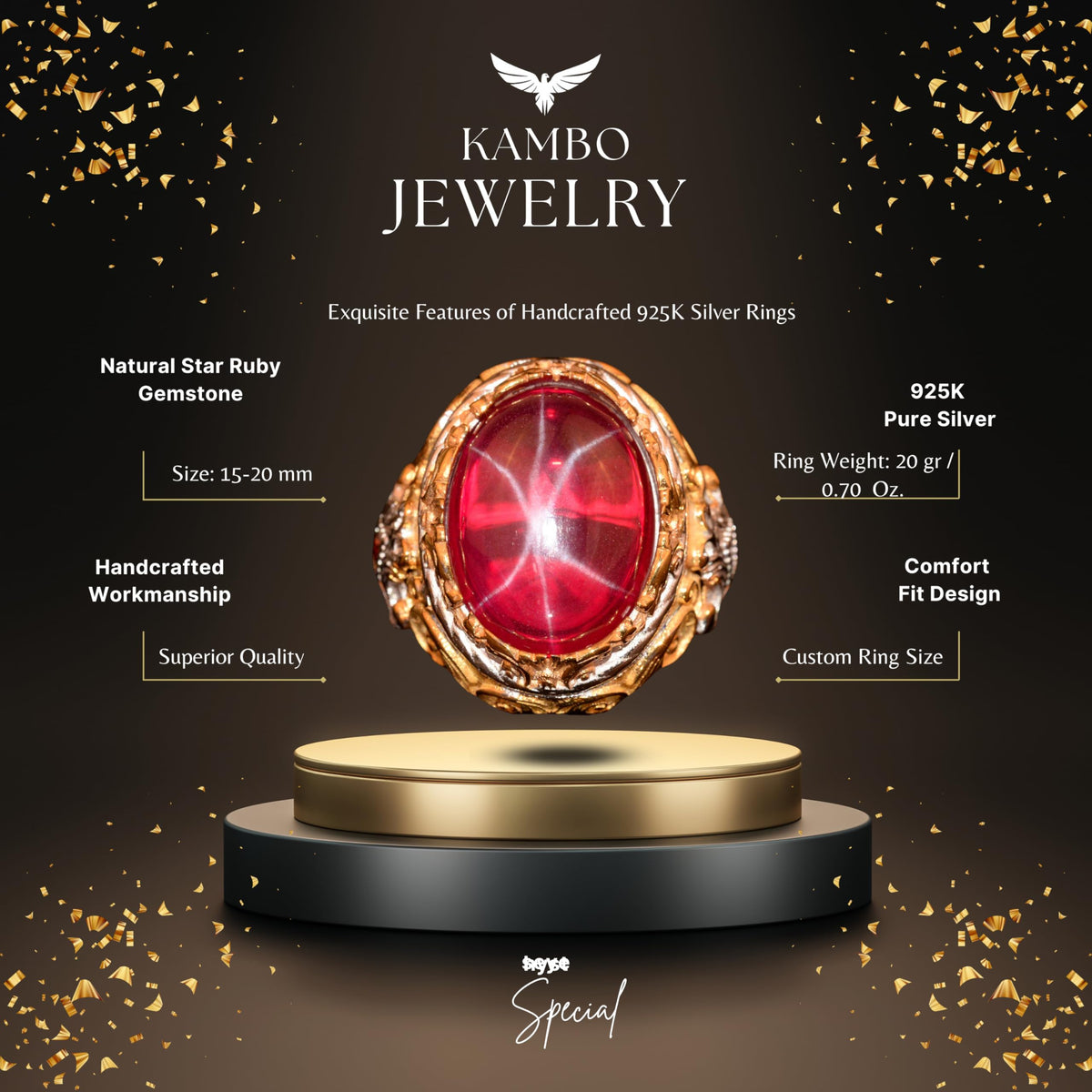 Natural Star Ruby Stone Ring - Handcrafted 925 Sterling Silver Ring (Model-2) — 2
