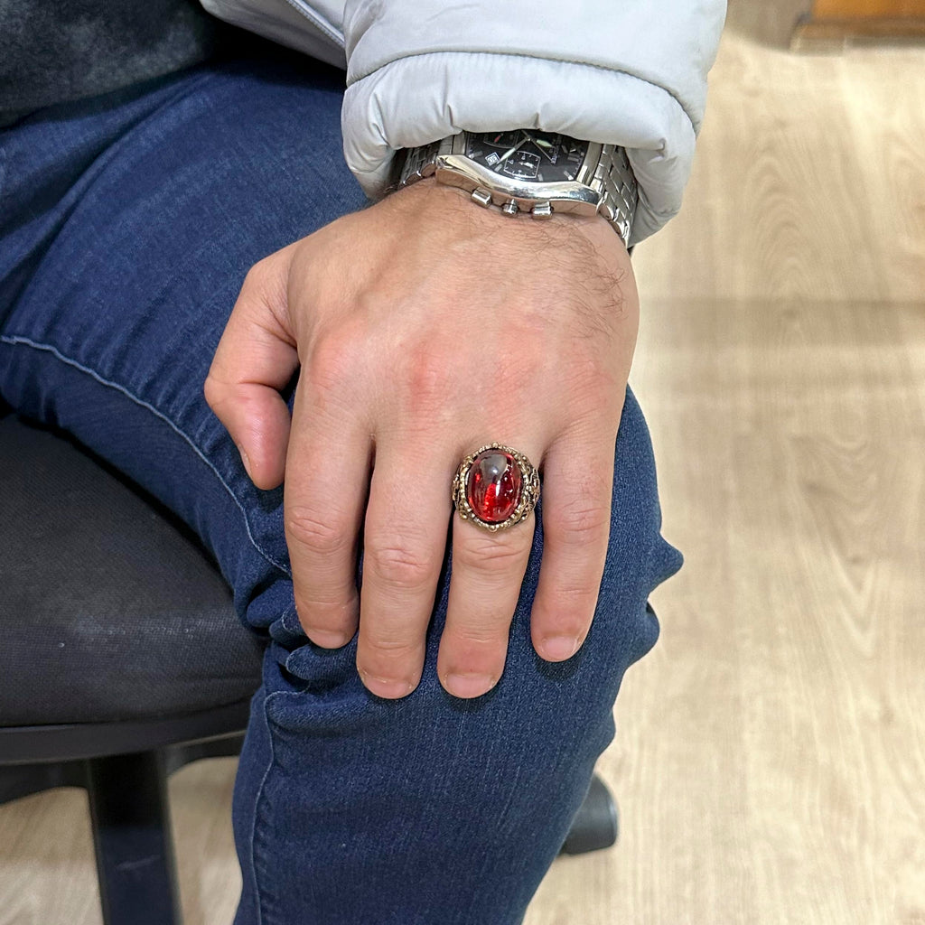 Silver Sailor Anchor Garnet Stone Ring — 3