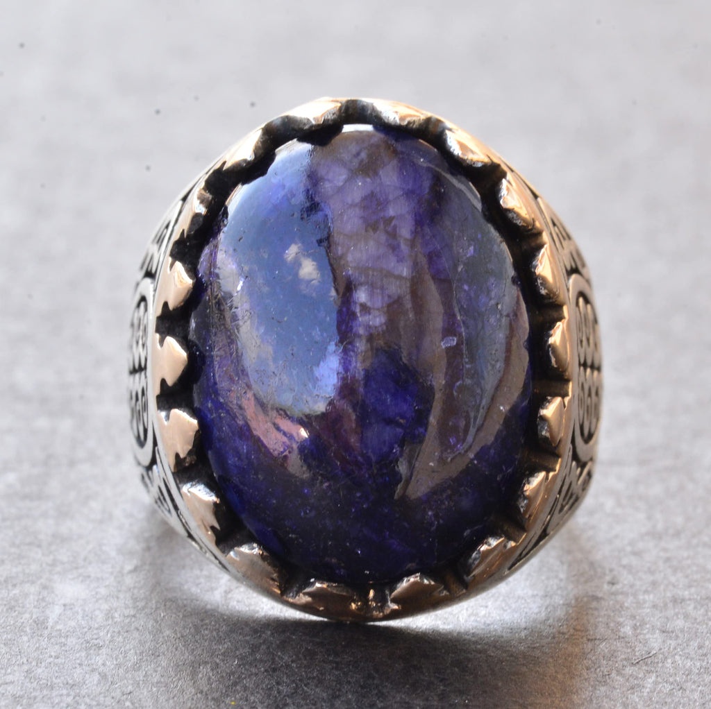 925 Sterling Silver Ring with Natural Cabochon Sapphire Stone — 2
