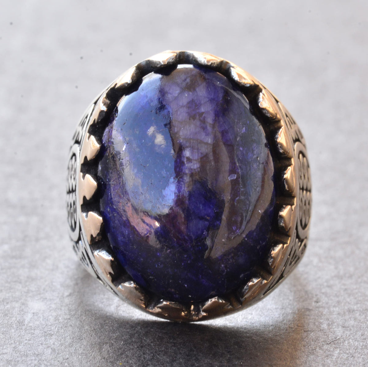 925 Sterling Silver Ring with Natural Cabochon Sapphire Stone — 2