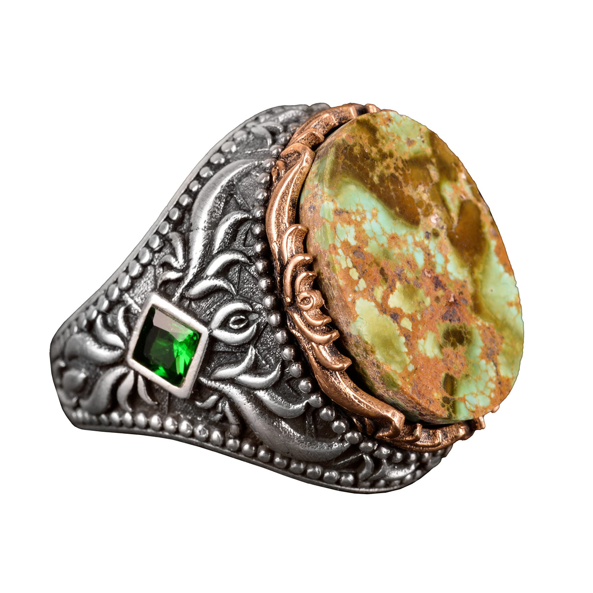 Natural Arizona Turquoise Stone Men's Ring - Handcrafted, 925 Sterling Silver