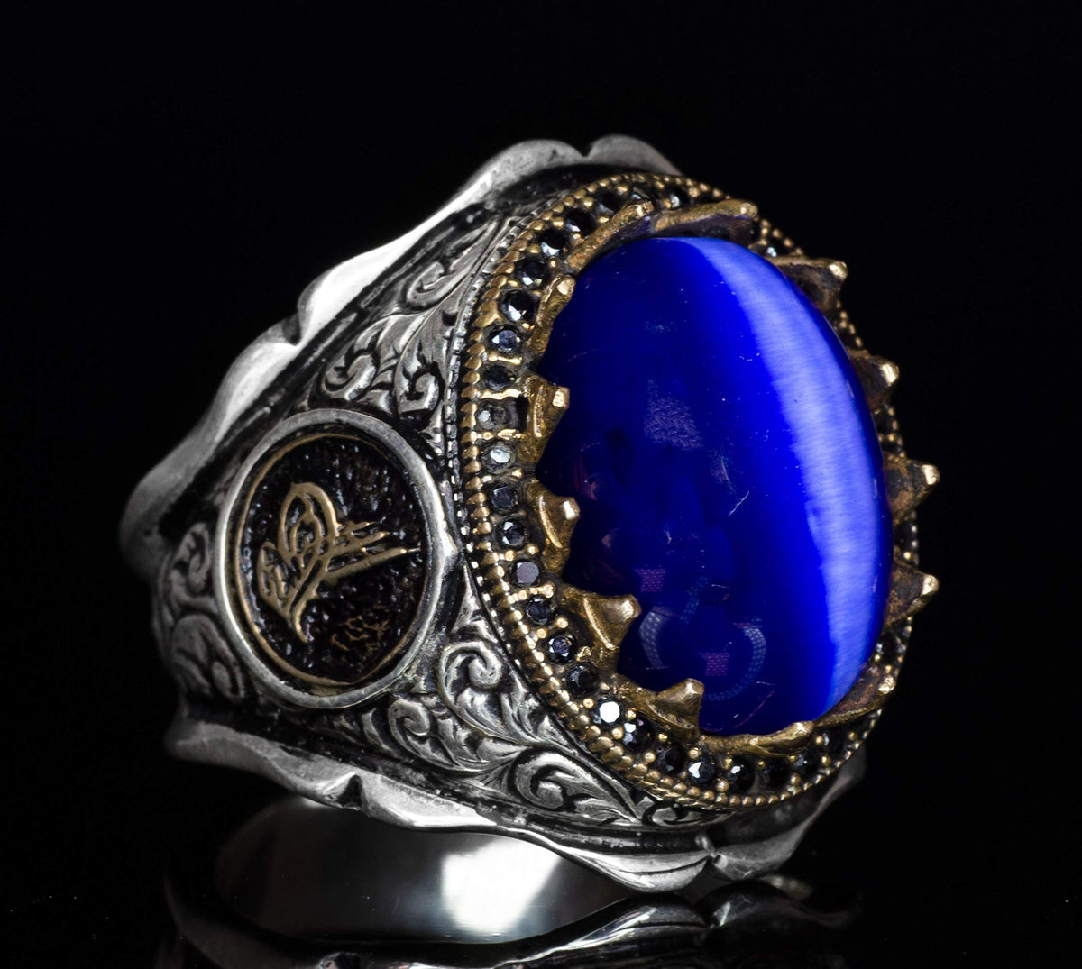 925 Sterling Silver Ring - Blue Star Cat's Eye Stone — 3