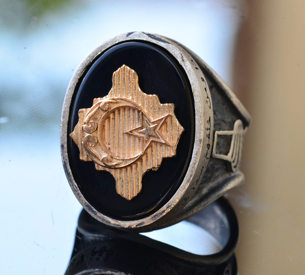 Star and Crescent Ring, Malcolm X Ring, Silver Islamic Men's Ring — 3