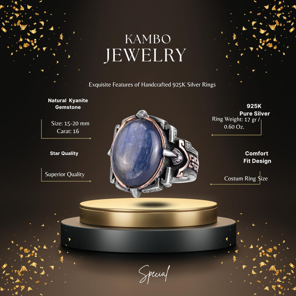 KAMBO Natural Stone Ring 925 Sterling Silver – Handmade Men's Statement Ring Healing Jewelry (Kyanite) — 2
