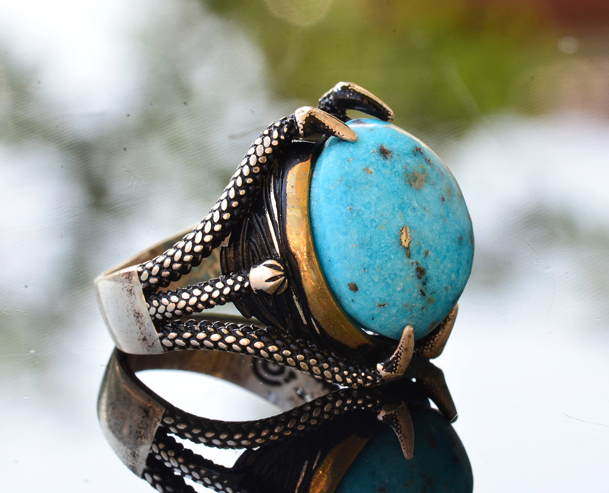 Silver Claw Ring with Real Arizona Turquoise Stone — 4