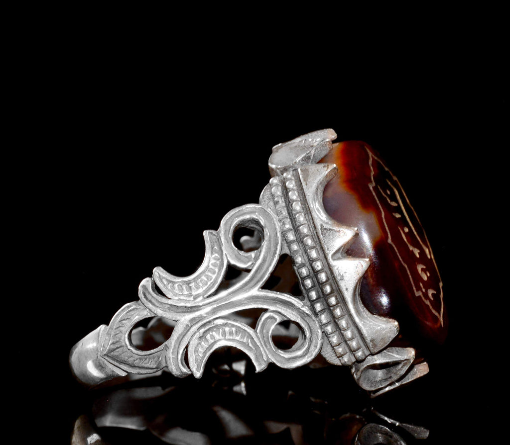 925 Sterling Silver Ring, Islamic Ring, Natural Agate Stone — 4
