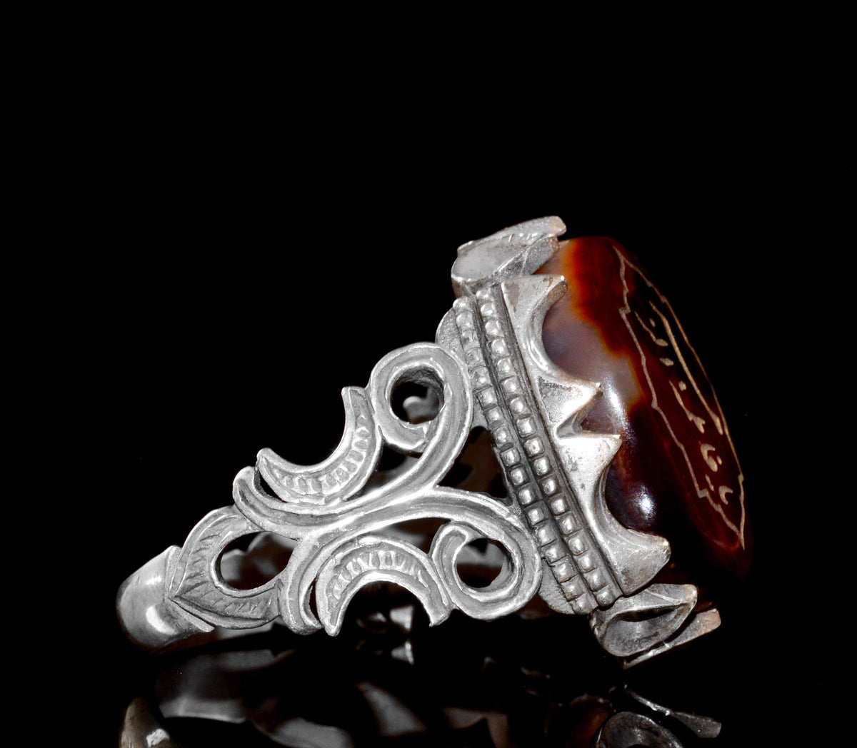 925 Sterling Silver Ring, Islamic Ring, Natural Agate Stone — 4