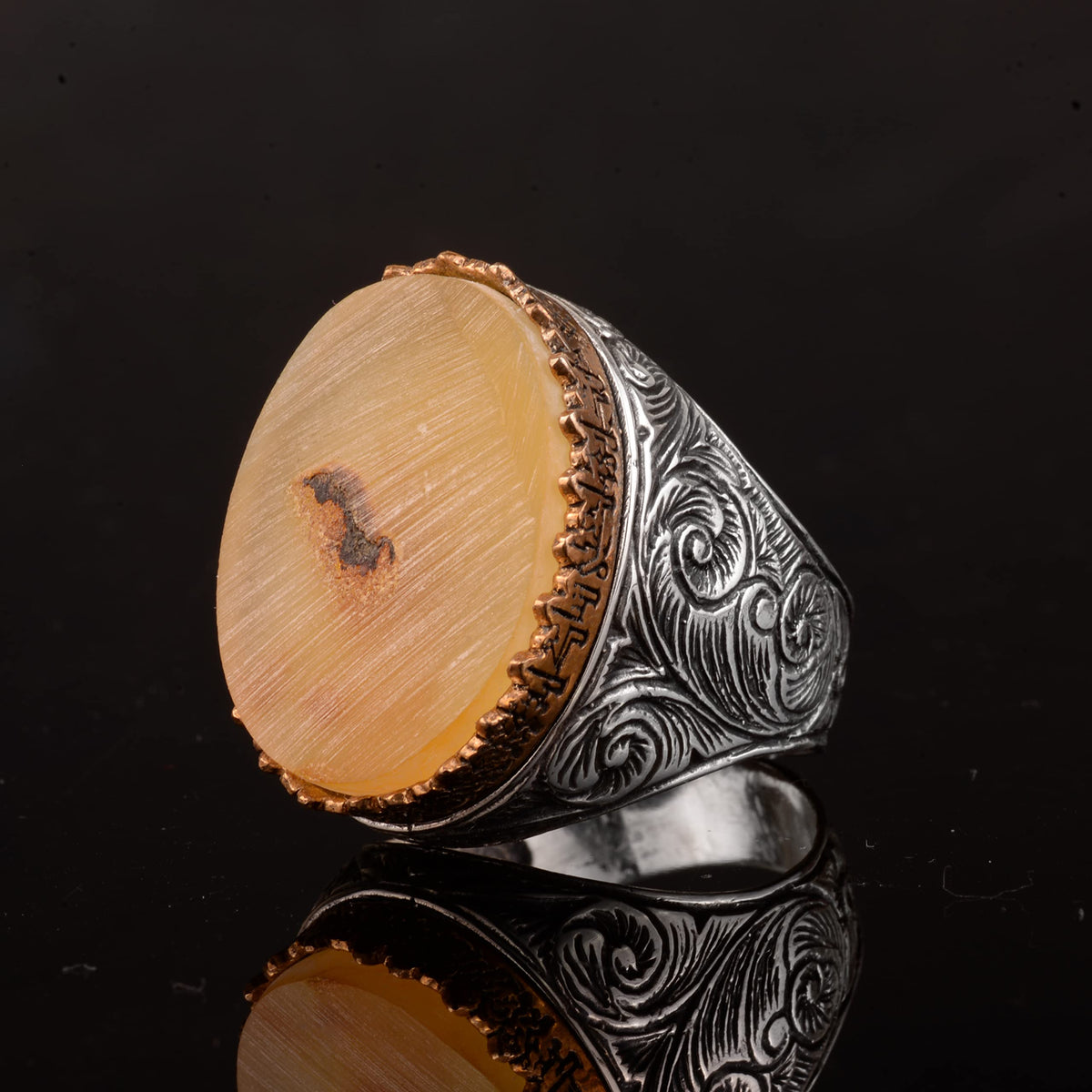 Natural Amber Stone Ring, 925 Sterling Silver — 4