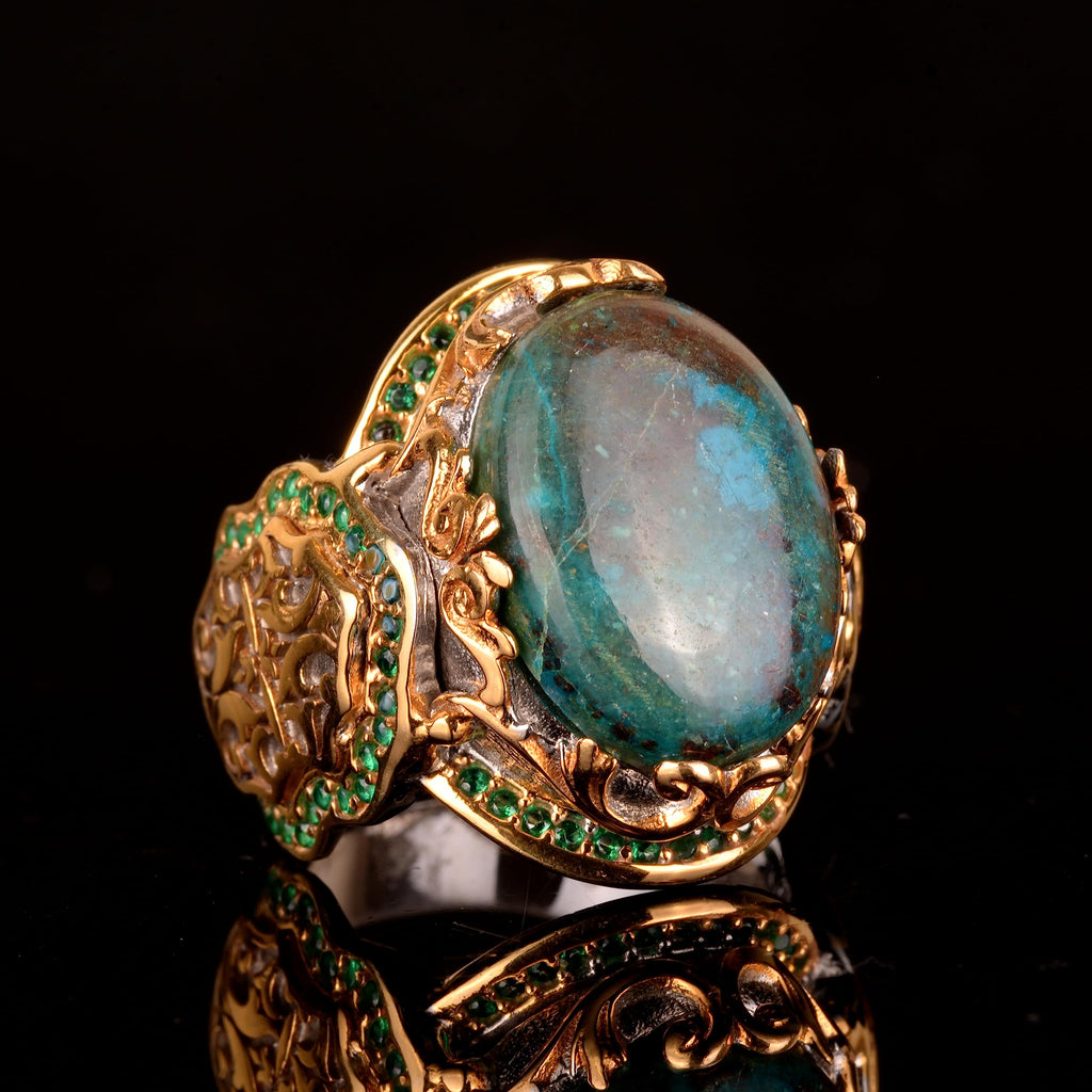 925 Sterling Silver Ring, Natural Chrysocolla Stone Ring, Handmade Ring — 4