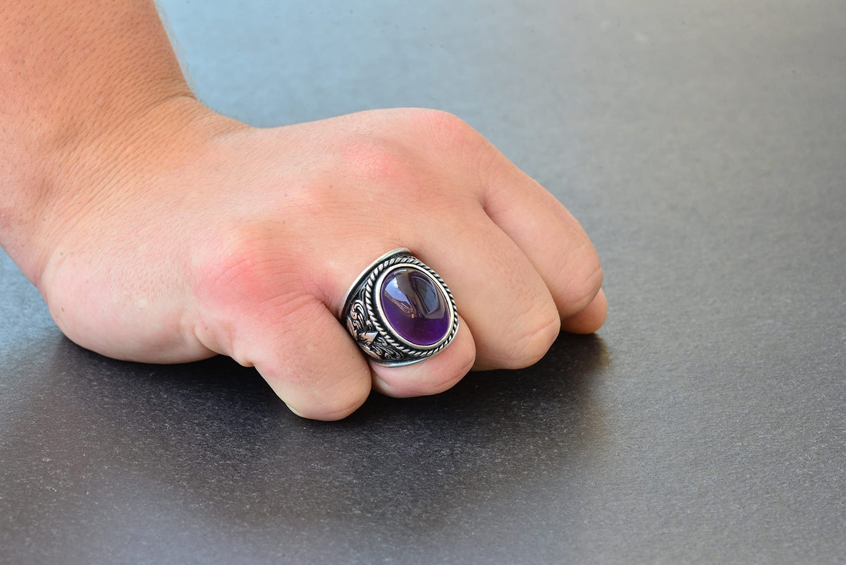 Elegant Stone Collection: 925 Sterling Silver Ring - Natural Stone Selection (Amethyst) — 7